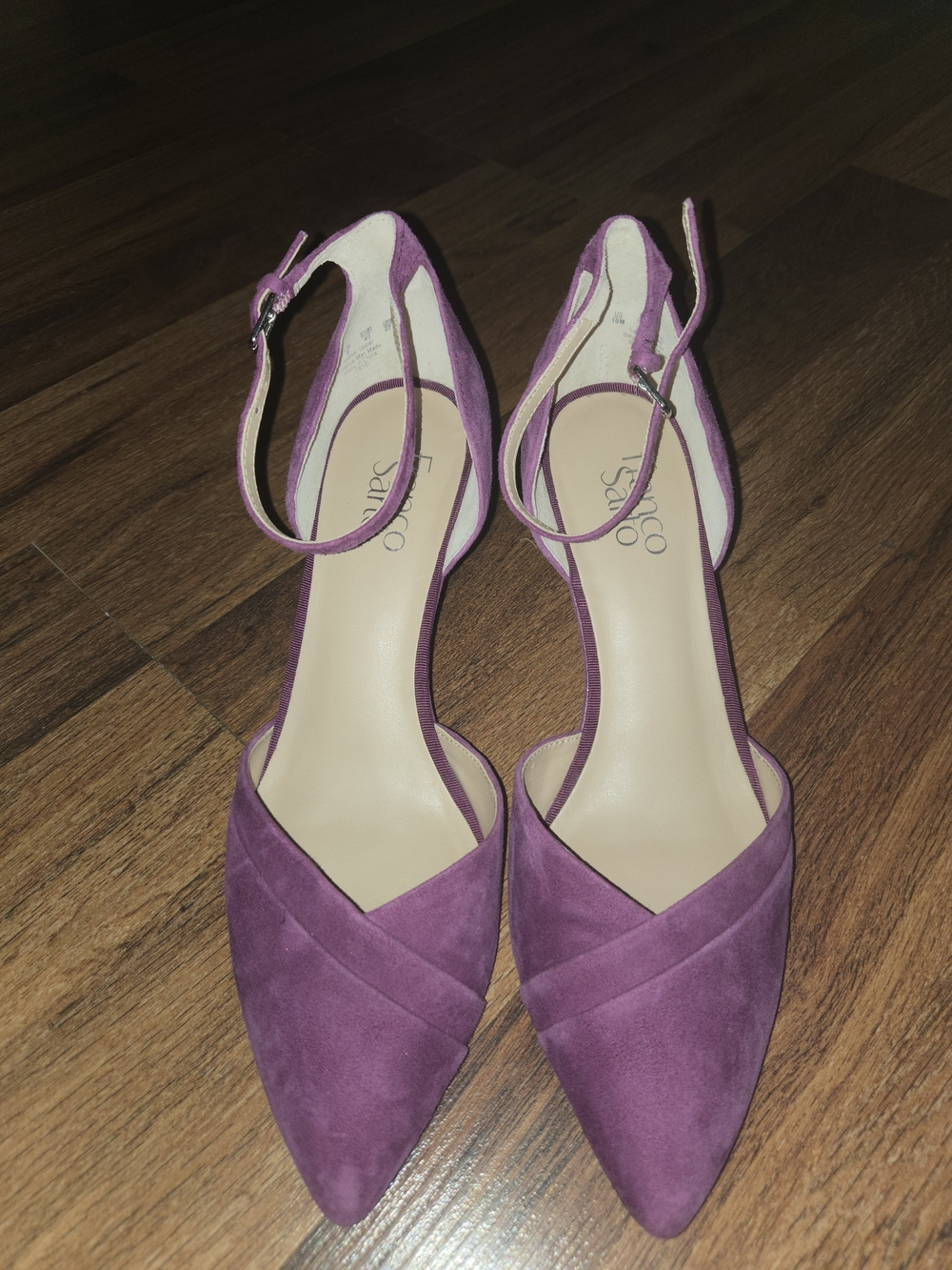 Franco Sarto Plum Suede Pointed-Toe Ankle-Strap Heels